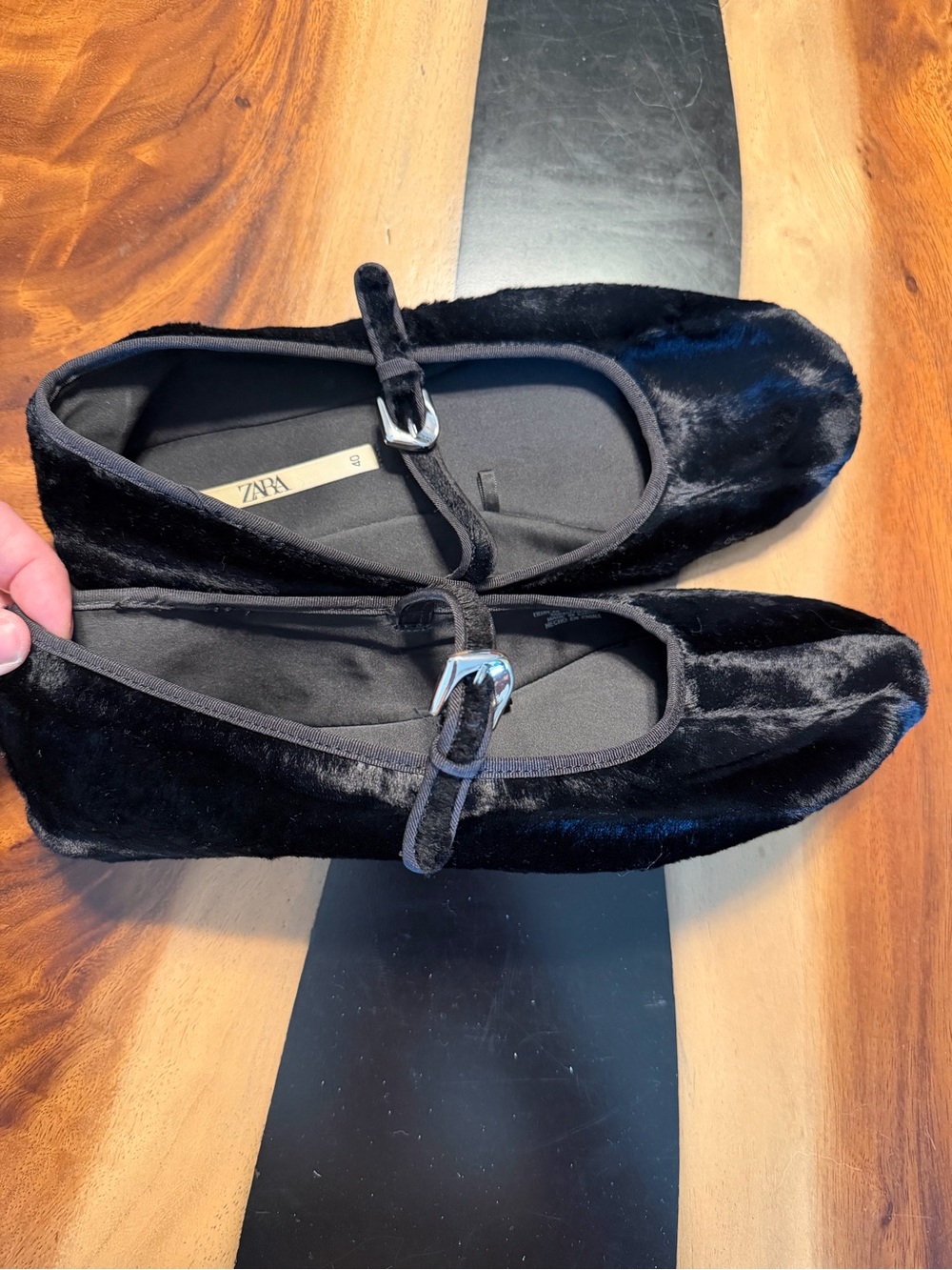 Zara Black Velvet Mary Jane Flats